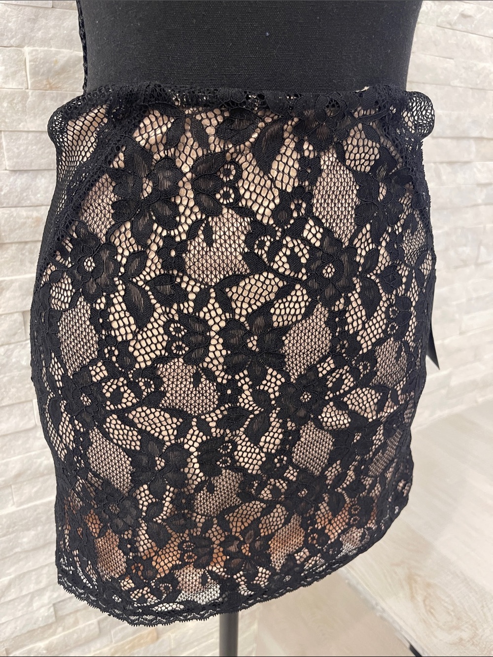 Hours Black Floral Lace Mini Skirt - Sheer Overlay Pencil Style